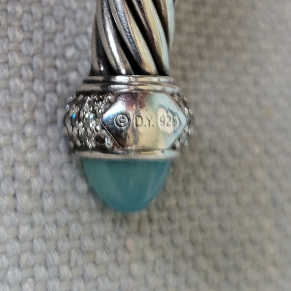 David Yurman aqua chalcedony and pave diamond ring with matching bangle - Picture 5 of 13